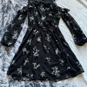 Whimsygoth Maurices Elegant Black Dress with Floral Pattern